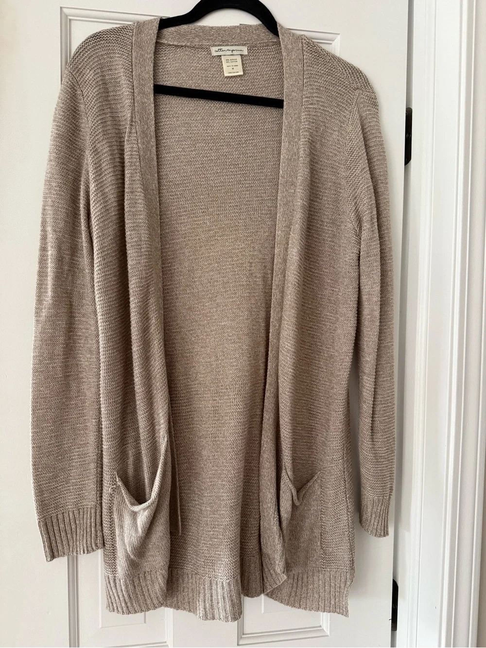 Cotton Emporium Open Front Long Cardigan Sweater Beige Taupe Women’s Size Medium